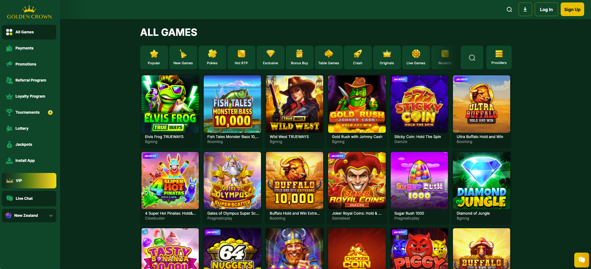 GoldenCrown Casino homepage screenshot